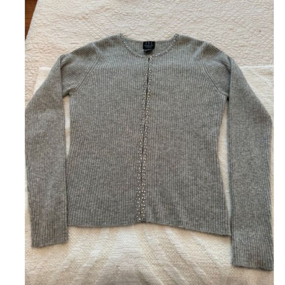 INC Cashmere Ribbed Embellished Cardigan, Grey, size S - Picture 1 of 3